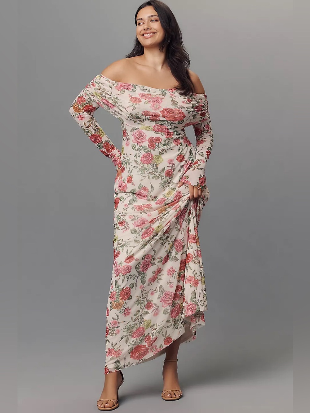 AFRM Long-Sleeve Off-The-Shoulder Mesh Plus Size Maxi Dress 2X